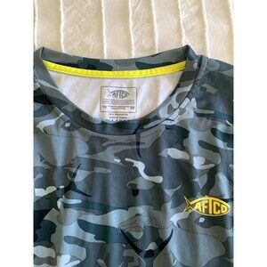 AFTCO AFTECH Womens XL Long Sleeve Performance Fishing Shirt Blue Grey Camo